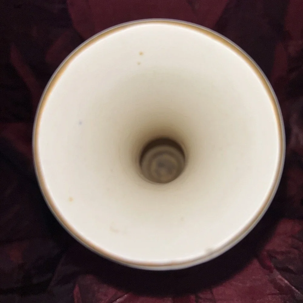Vintage Wales White Bisque Bud Vase With Applied Roses Handles Brushed Gold EUC